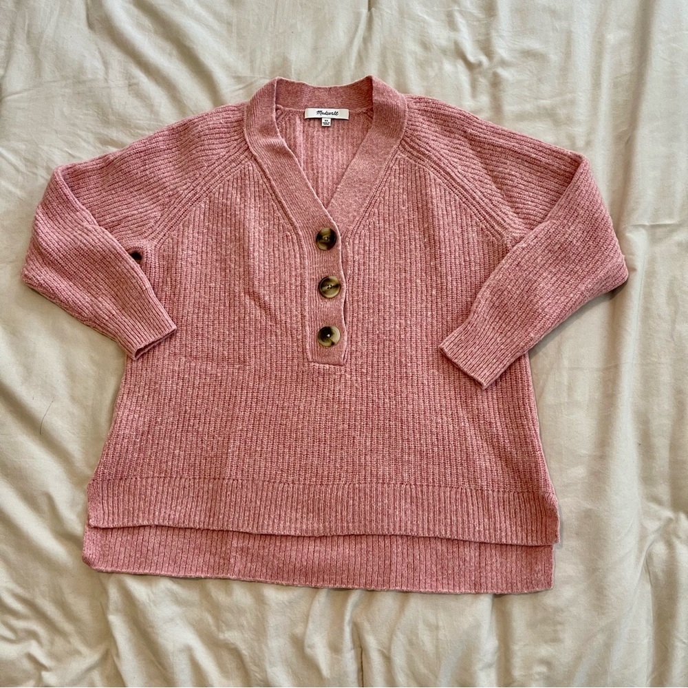 Madewell Pink V-Neck Sweater with Button Accents Size XS